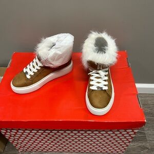 Nine West Brown High-Top Sneakers with Faux Fur Trim 8.5 brand new